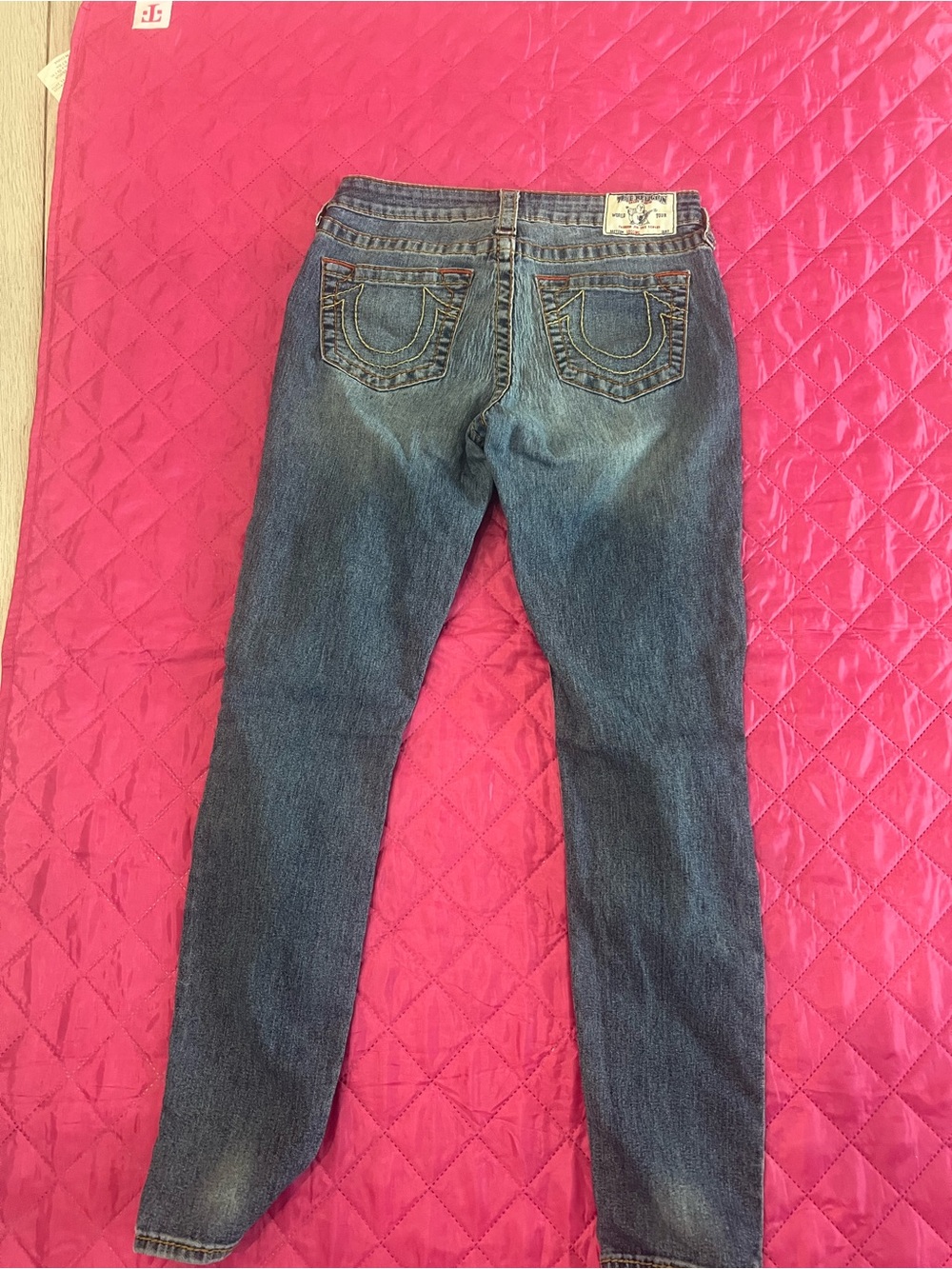 True Religion Women's Dark Blue Skinny Jeans with Signature Back Pockets
